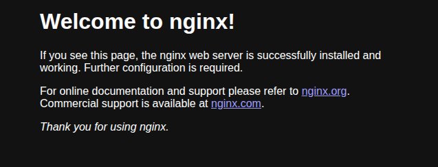 The nginx default index, saying "Welcome to nginx!"